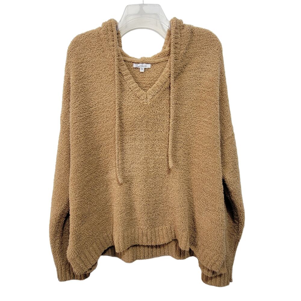 Cloud Chaser Womens Gold Tan Fleece Hooded Sweater Cozy Comfy Casual Size  Large